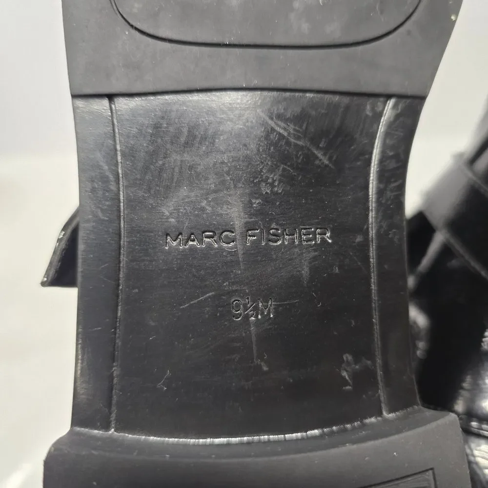 Marc Fisher Brigita Kiltie Buckle Booties In Black Patent Faux Leather Size 9.5
